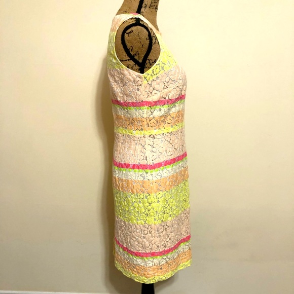 EUC! Ann Taylor Pastel Neon Lace Shift Dress Size 6P - Picture 2 of 9